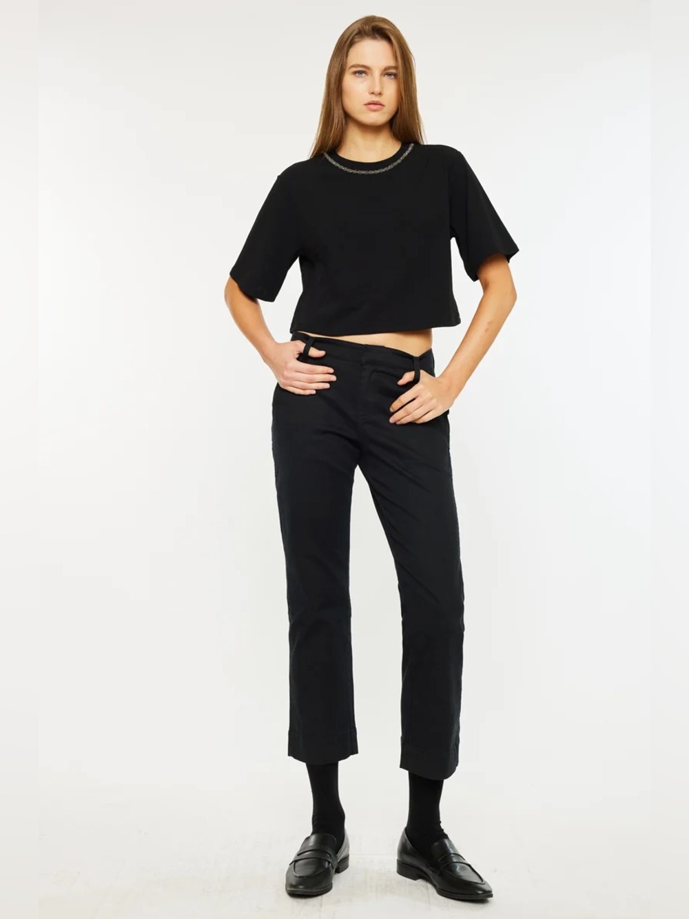 Kancan Julia Mid Rise Straight Black Pants NWT 5/26 Cropped Chino Work - Picture 3 of 14